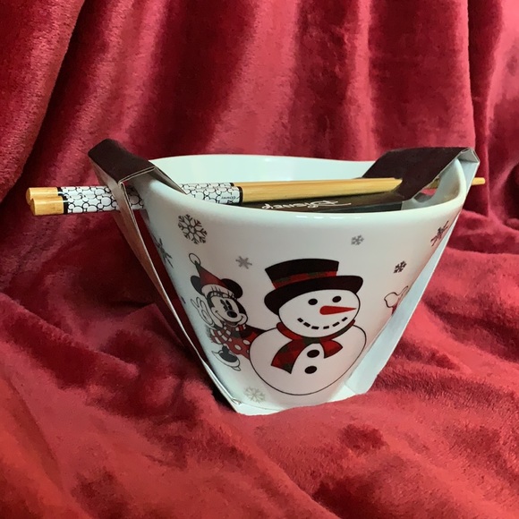 Disney Mickey Mouse & Minnie Mouse Ramen Bowl & Chopsticks Christmas - Picture 2 of 6